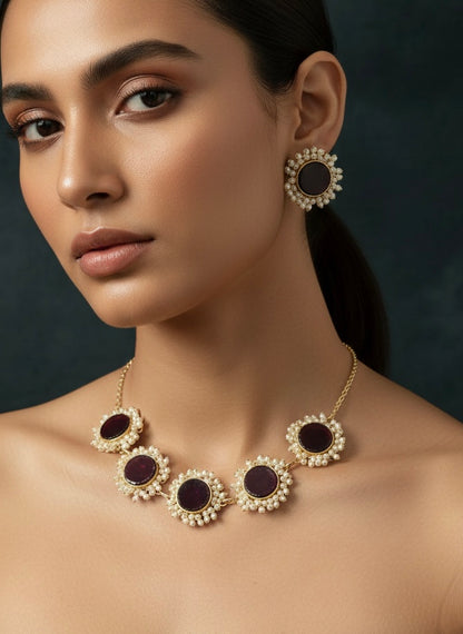 Sitara Deep Red Pearl Handmade Brass Necklace Set