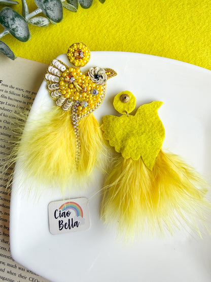 Glamorous Yellow Birdies Handmade Beaded Bird Earrings
