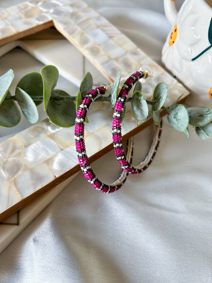 Ivory Pink Fusion Hoop Handmade Beaded Earrings