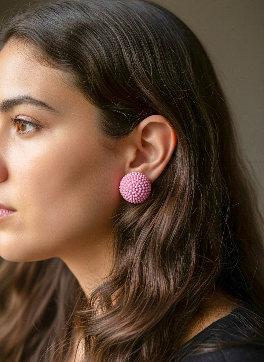 Blush Pink Round Handmade Beaded Stud Earrings
