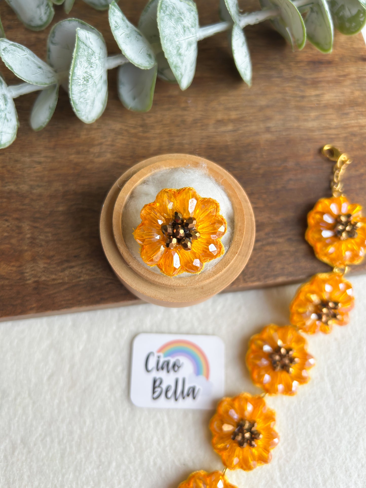 Sunflower Sparkle Handmade Beaded Flower Ring