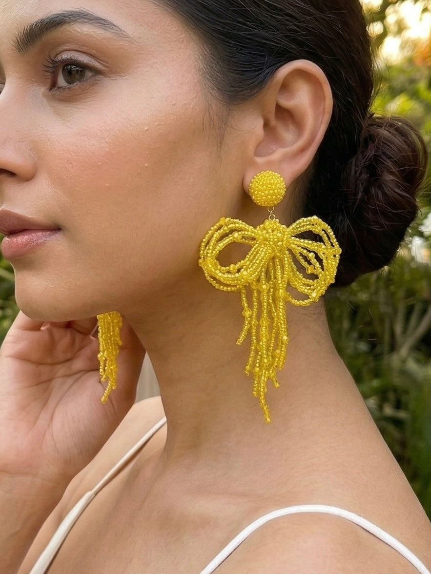 Pookie Bow (Yellow) Handmade Beaded Earrings