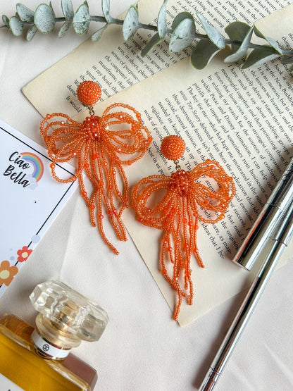 Pookie Bow (Orange) Handmade Beaded Earrings