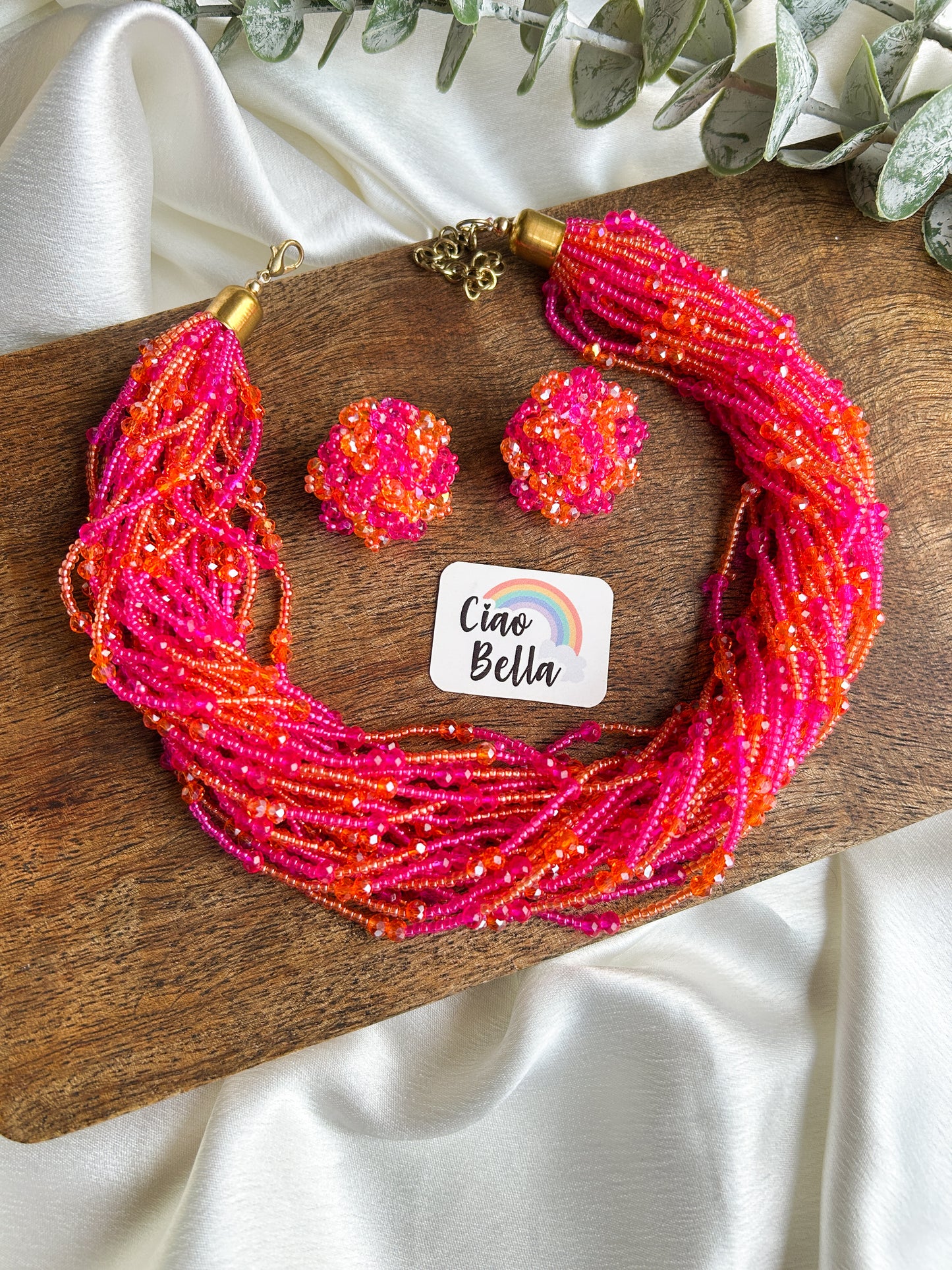 Gulnar Handmade Beaded Necklace + Earrings Set