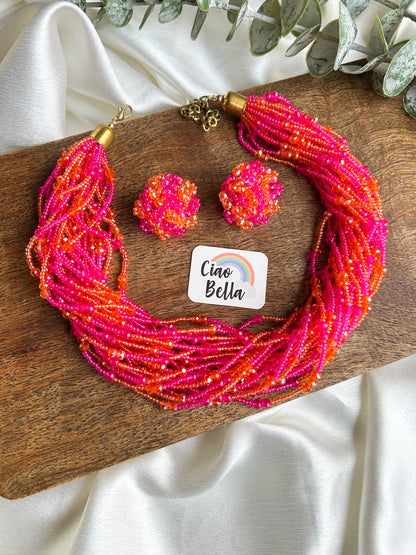 Gulnar Handmade Beaded Necklace + Earrings Set