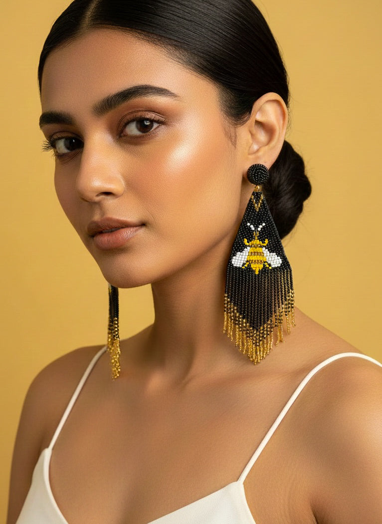 Luna Bee Handmade Beaded Tassel Earrings