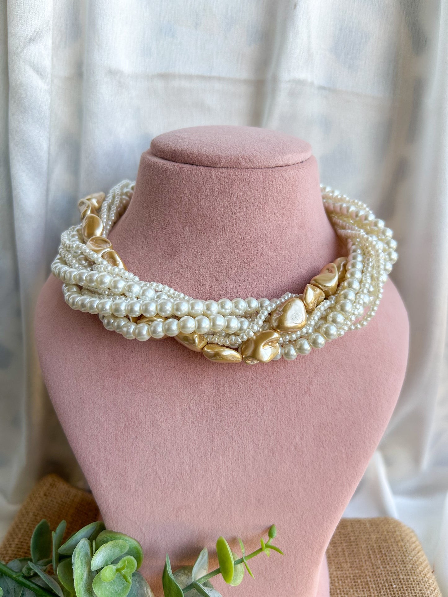 Celeste Pearl Handmade Necklace + Earrings Set - Golden