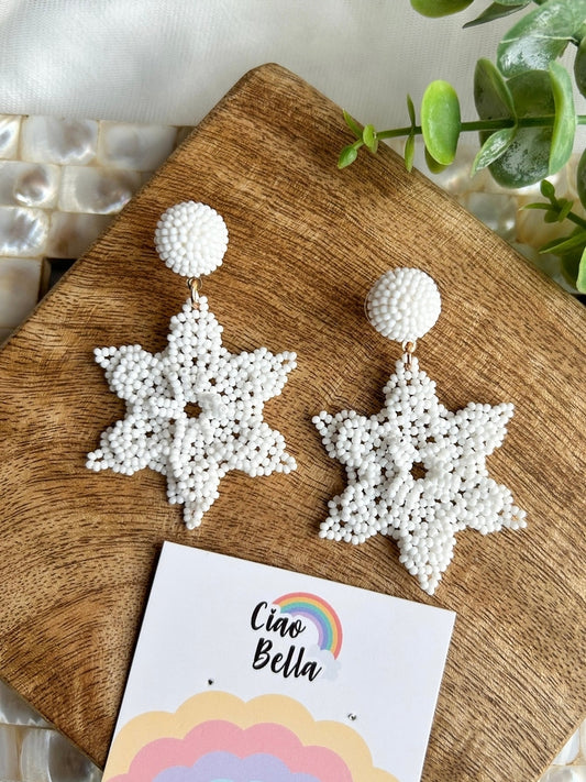 Delicate Snowflake Handmade Beaded Earrings