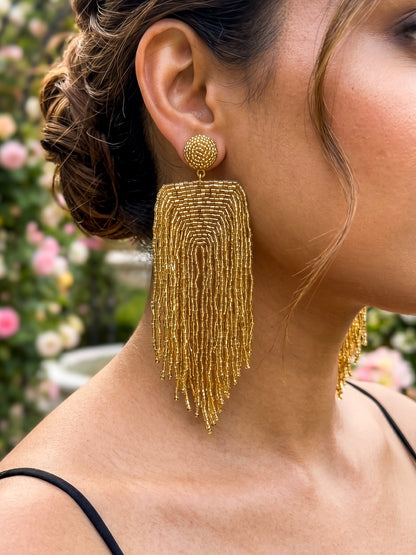 Luxe Gold Handmade Beaded Tassel Earrings