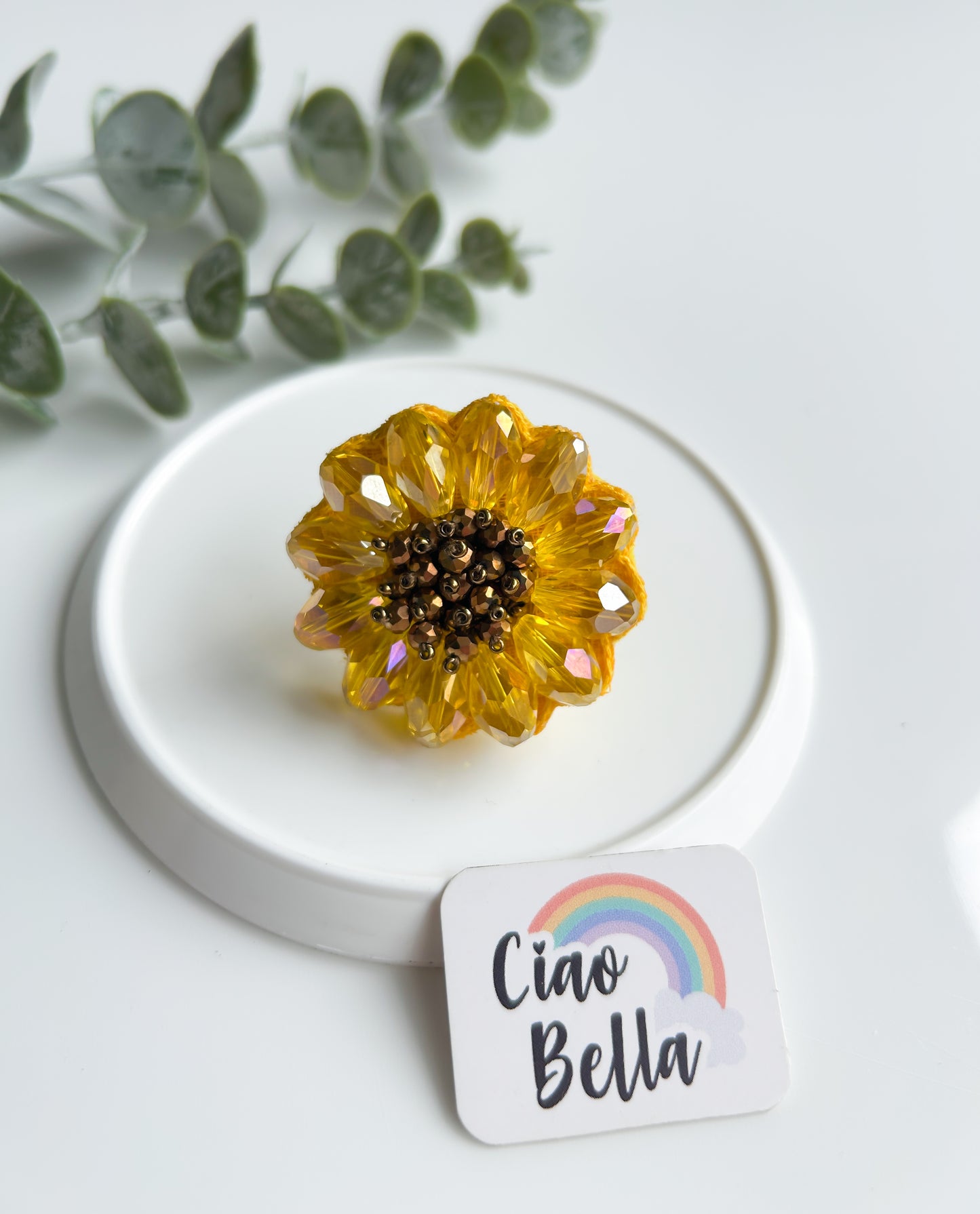 Sparkling Sunflower Handmade Beaded Ring