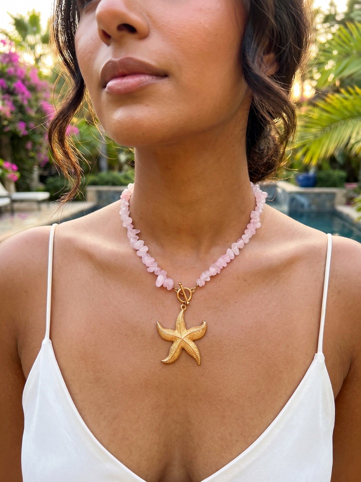 Marine Style Starfish Blush Pink Handmade Beaded Chain Necklace