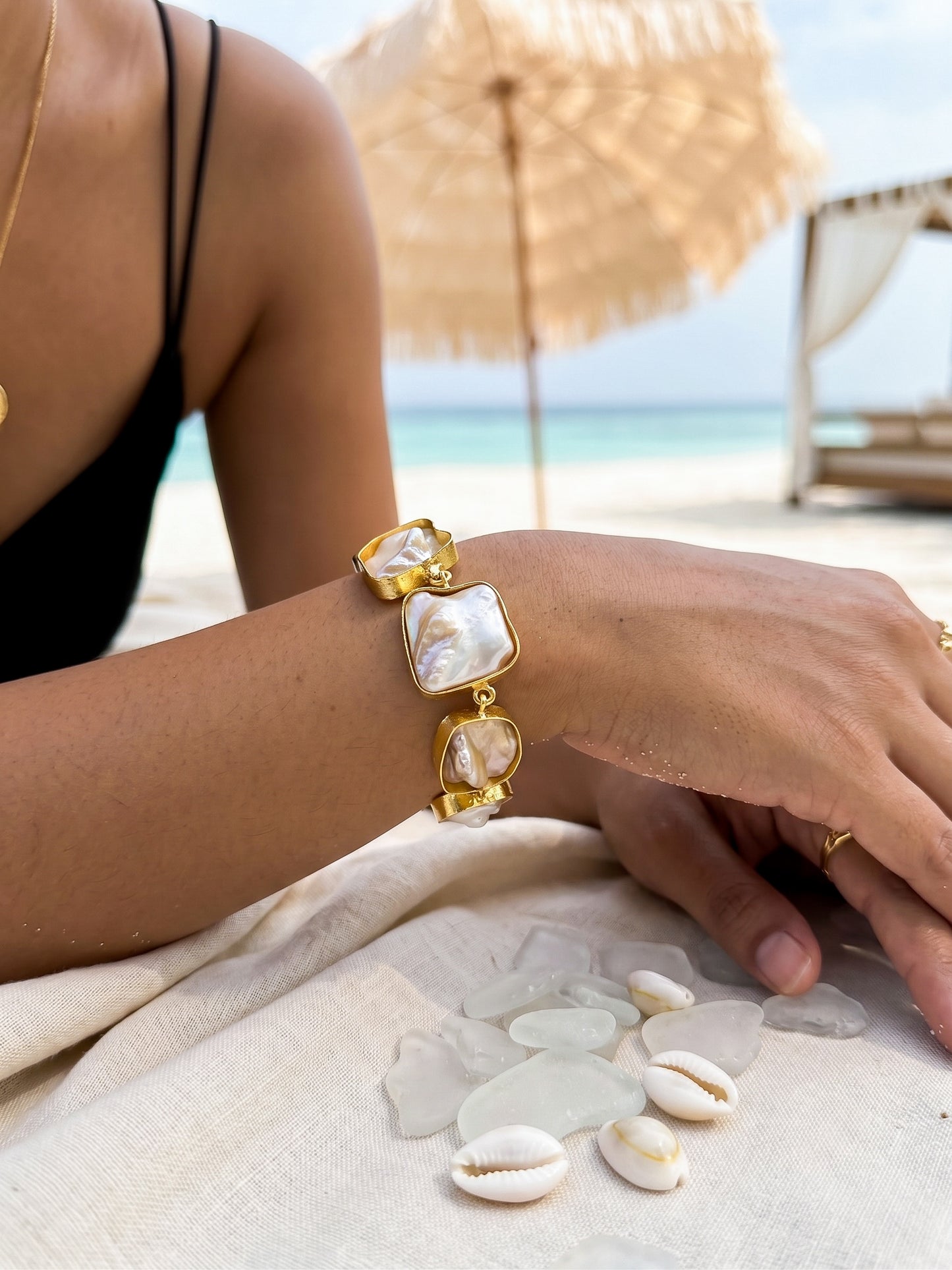 Roohi Mother of Pearl Handmade Brass Bracelet