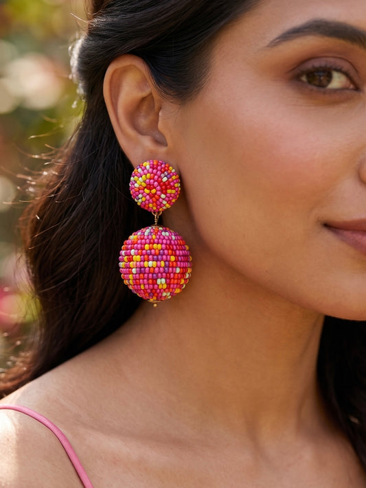 Tutti Frutti Pink Rainbow Drop Handmade Beaded Earrings
