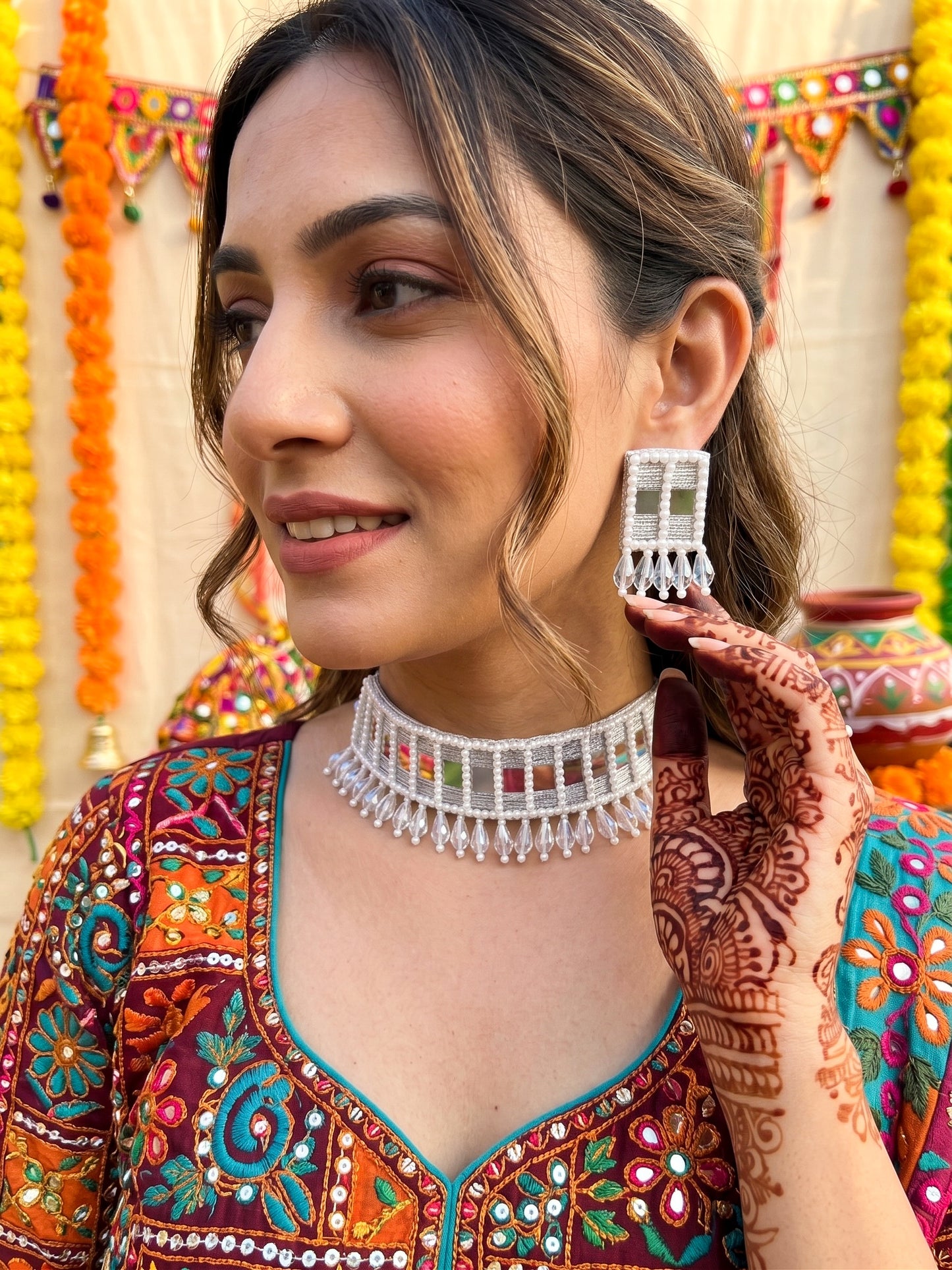 Sitara Silver Handmade Beaded Necklace & Earrings Set