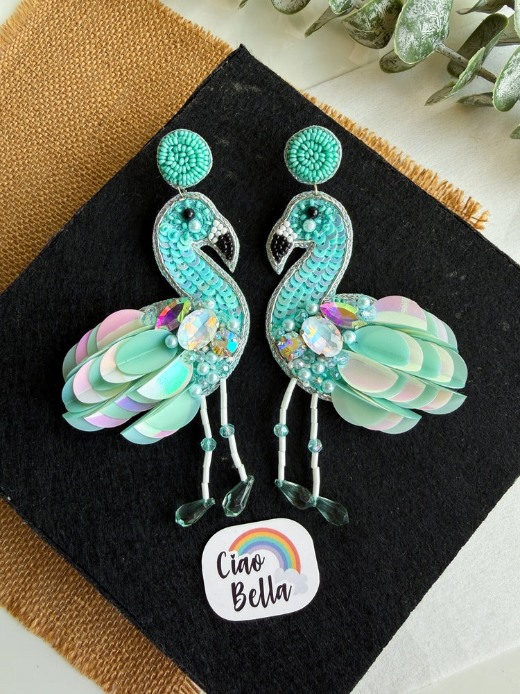 Flamazing Flamingo Ocean Teal Handmade Beaded Bird Earrings