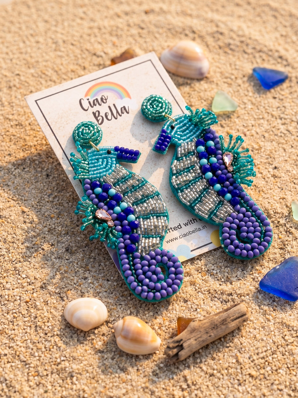 Blue Lagoon Seahorse Handmade Beaded Earrings