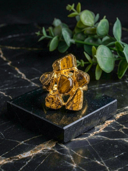 Tiger’s Eye Natural Stone Handmade Brass Ring