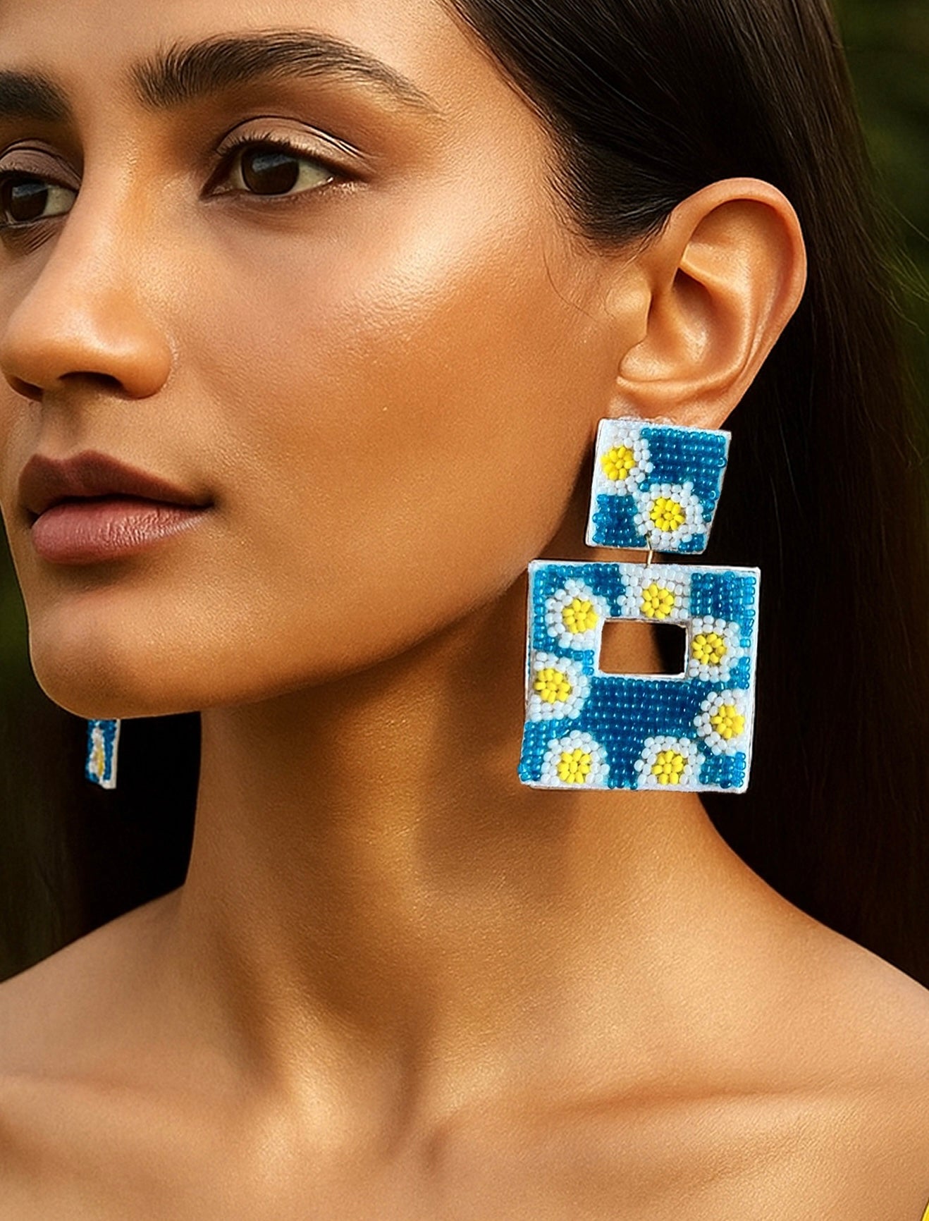 Turquoise Sun-Kissed Handmade Beaded Flower Earrings