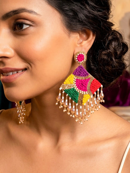 Rainbow Rangoli Handmade Beaded Earrings