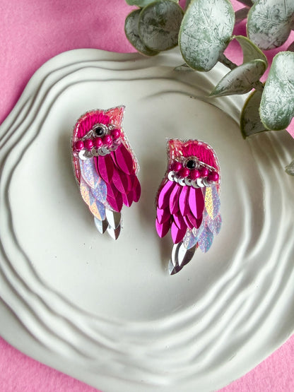Chirpy Blush Pink Parrot Handmade Beaded Bird Earrings