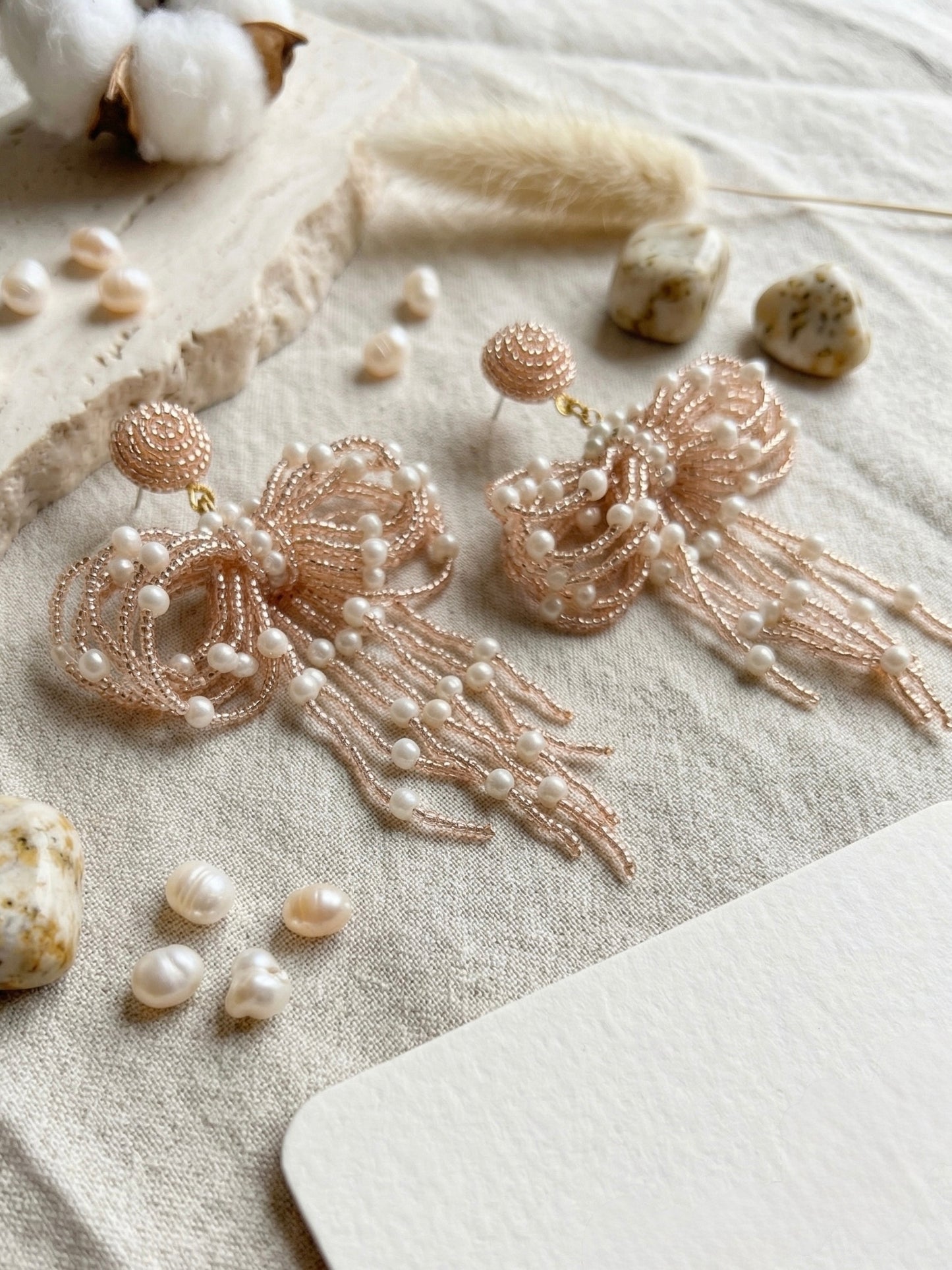 Pookie Bow (Rose Gold) Handmade Beaded Earrings
