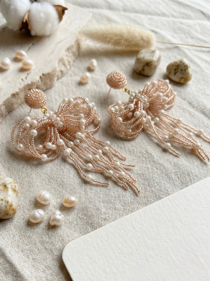 Pookie Bow (Rose Gold) Handmade Beaded Earrings
