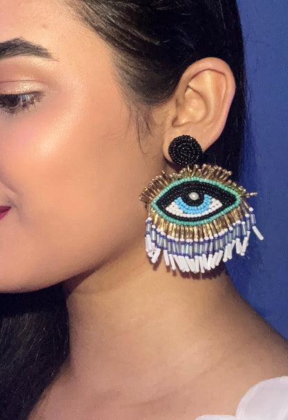 Evil Eye Elegance Handmade Beaded Earrings