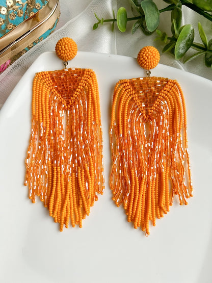 Luxe Sunset Handmade Beaded Tassel Earrings