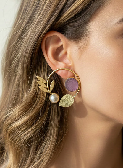 Orelia Mauve Stud Handmade Brass Earrings