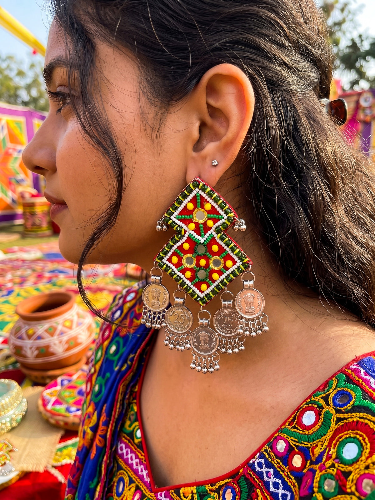 Chaukor Mirror Handmade Beaded Earrings