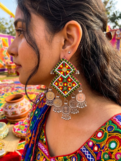 Chaukor Mirror Handmade Beaded Earrings