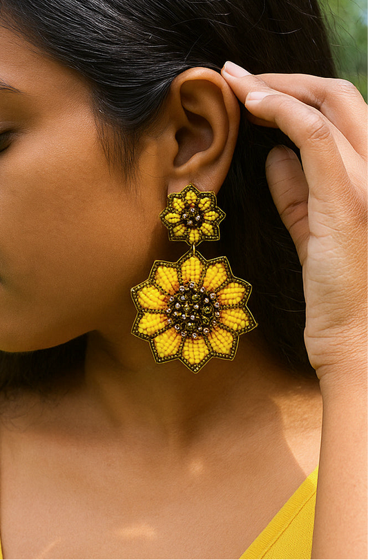 Surajmukhi (Sunflower) Handmade Beaded Earrings