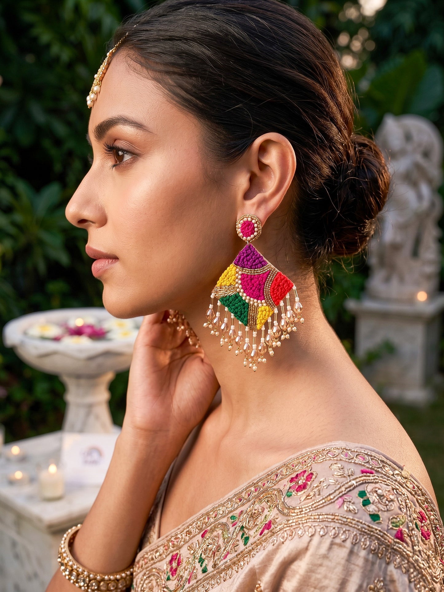 Rainbow Rangoli Handmade Beaded Earrings