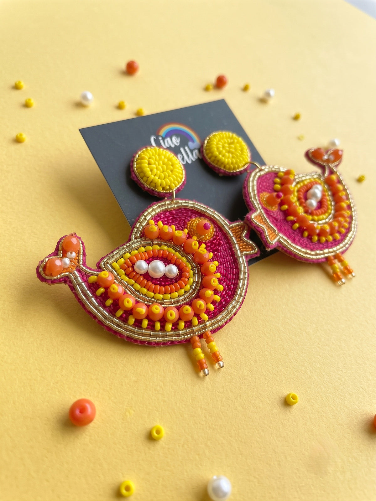 Chirpy Birdie Pink Orange Handmade Beaded Earrings