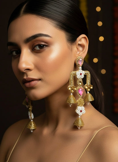Rajwada Blush Pink Danglers Handmade Beaded Statement Earrings