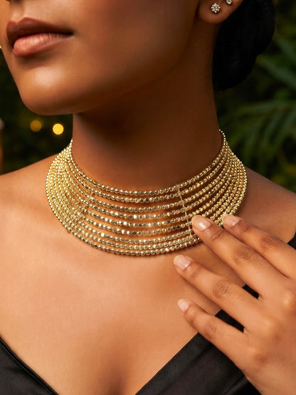 Myra Gold Beaded Handmade Hasli Necklace