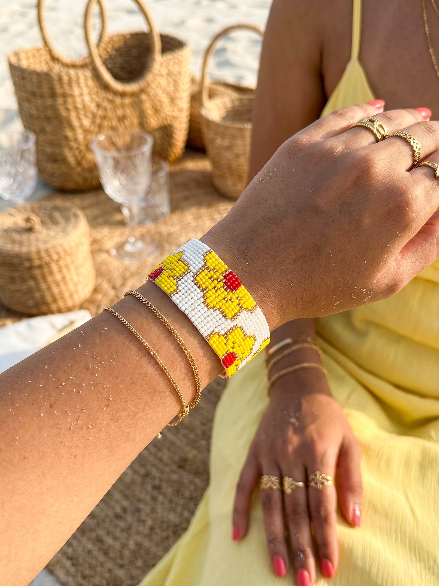 Sunlit Blossom Handmade Beaded Floral Bracelet