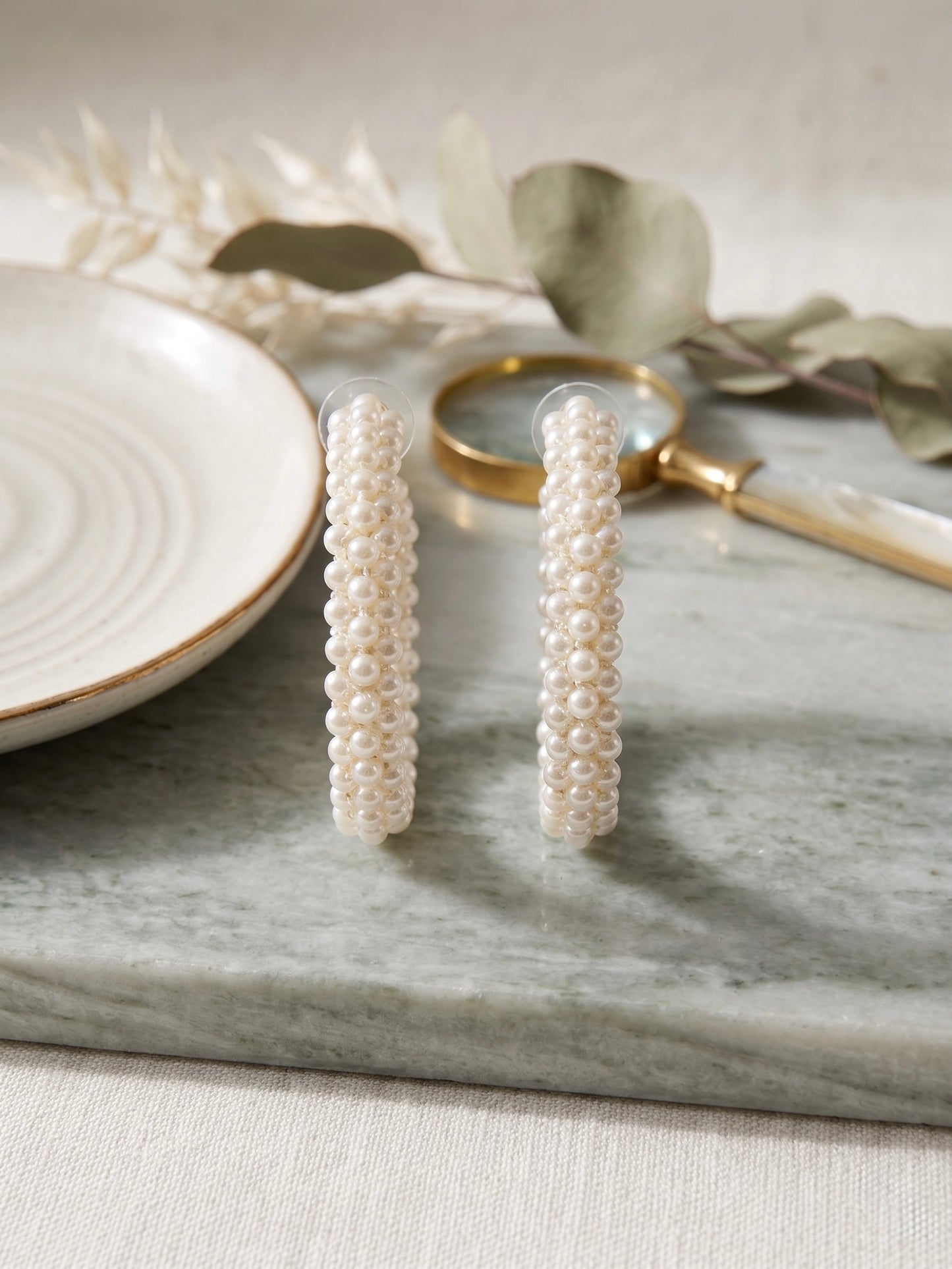 Woven Pearl Handmade Beaded Hoop Earrings