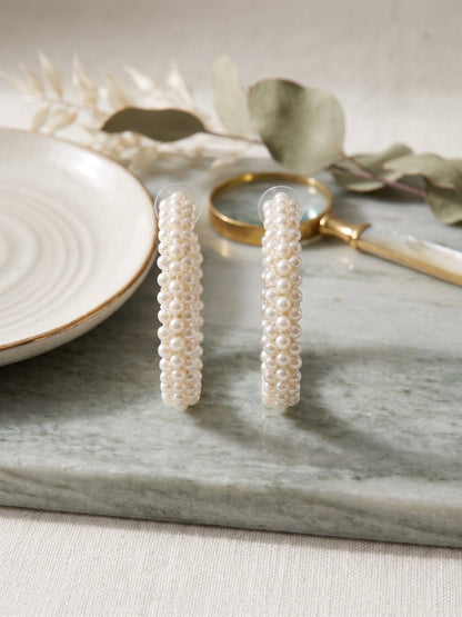 Woven Pearl Handmade Beaded Hoop Earrings