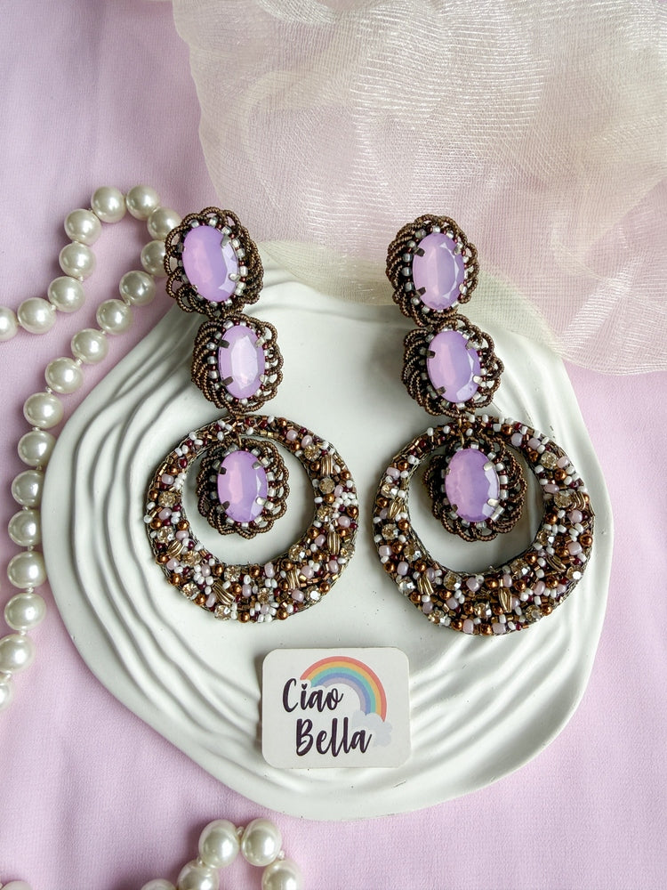 Mahira Lilac Purple Handmade Beaded Statement Earrings