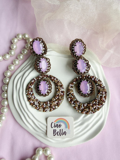 Mahira Lilac Purple Handmade Beaded Statement Earrings