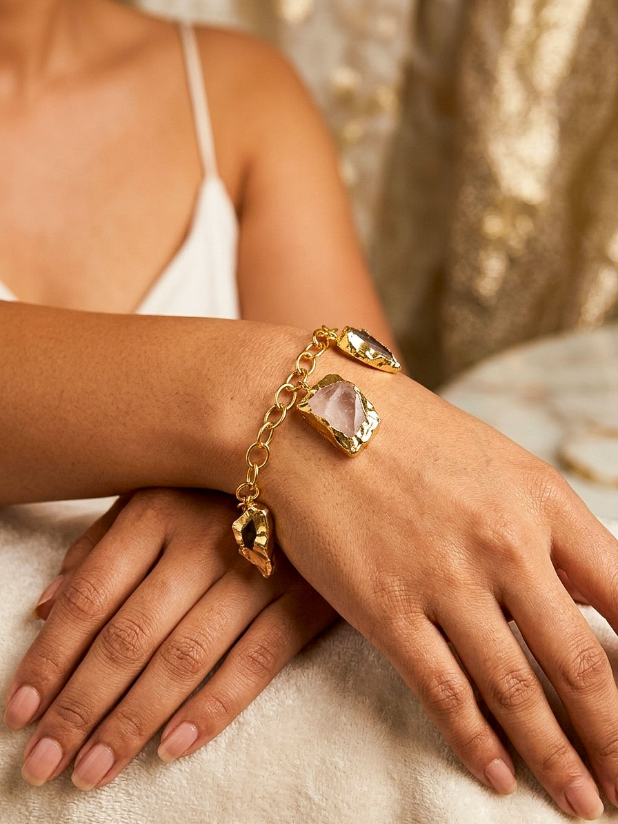 Raw Natural Stone Handmade Brass Bracelet - 3