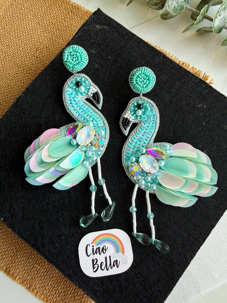 Flamazing Flamingo Ocean Teal Handmade Beaded Bird Earrings
