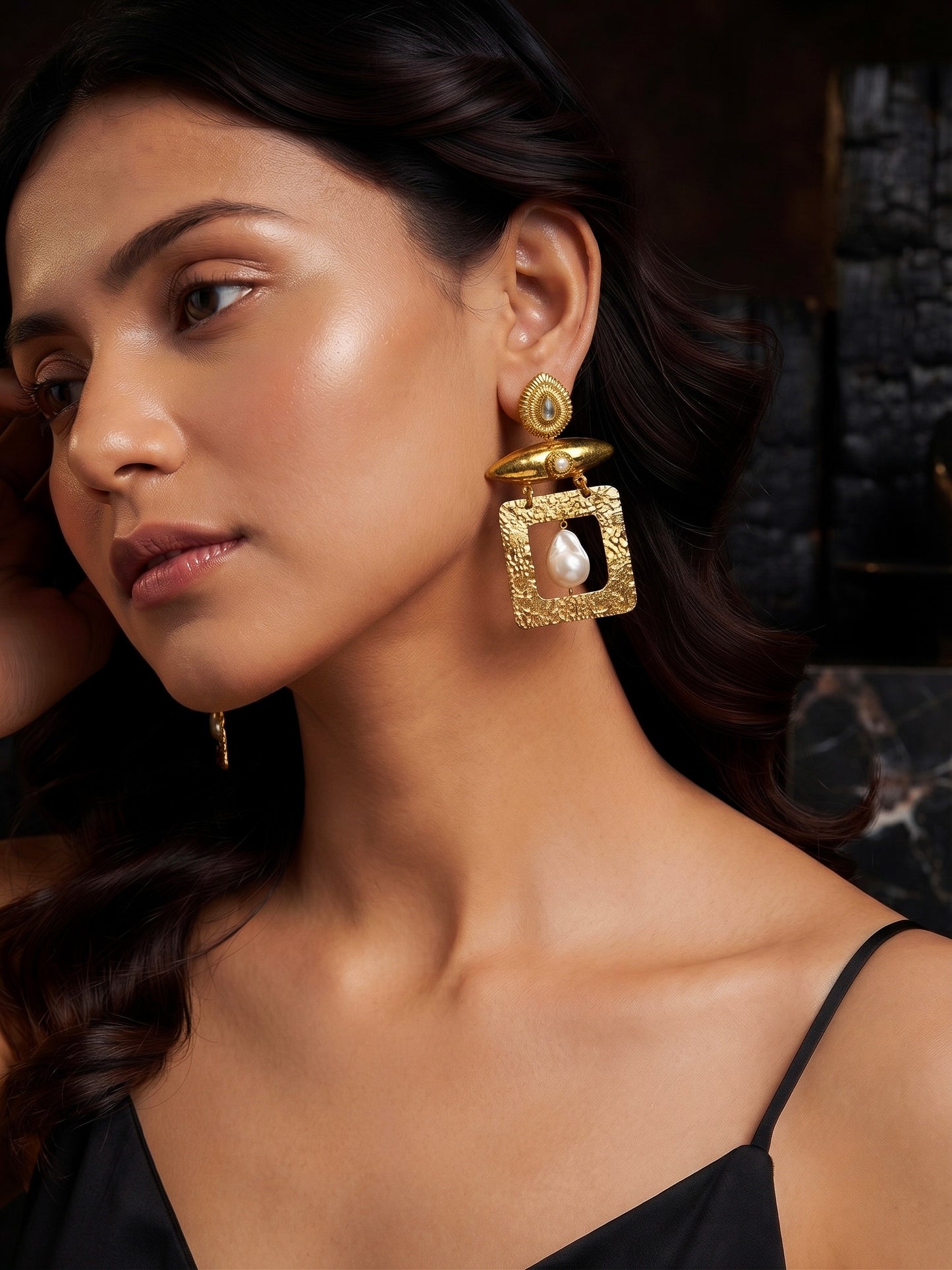 Oracle Pearl Drops Handmade Brass Earrings