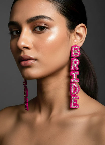 Bella Bride Pink Handmade Beaded Long Earrings
