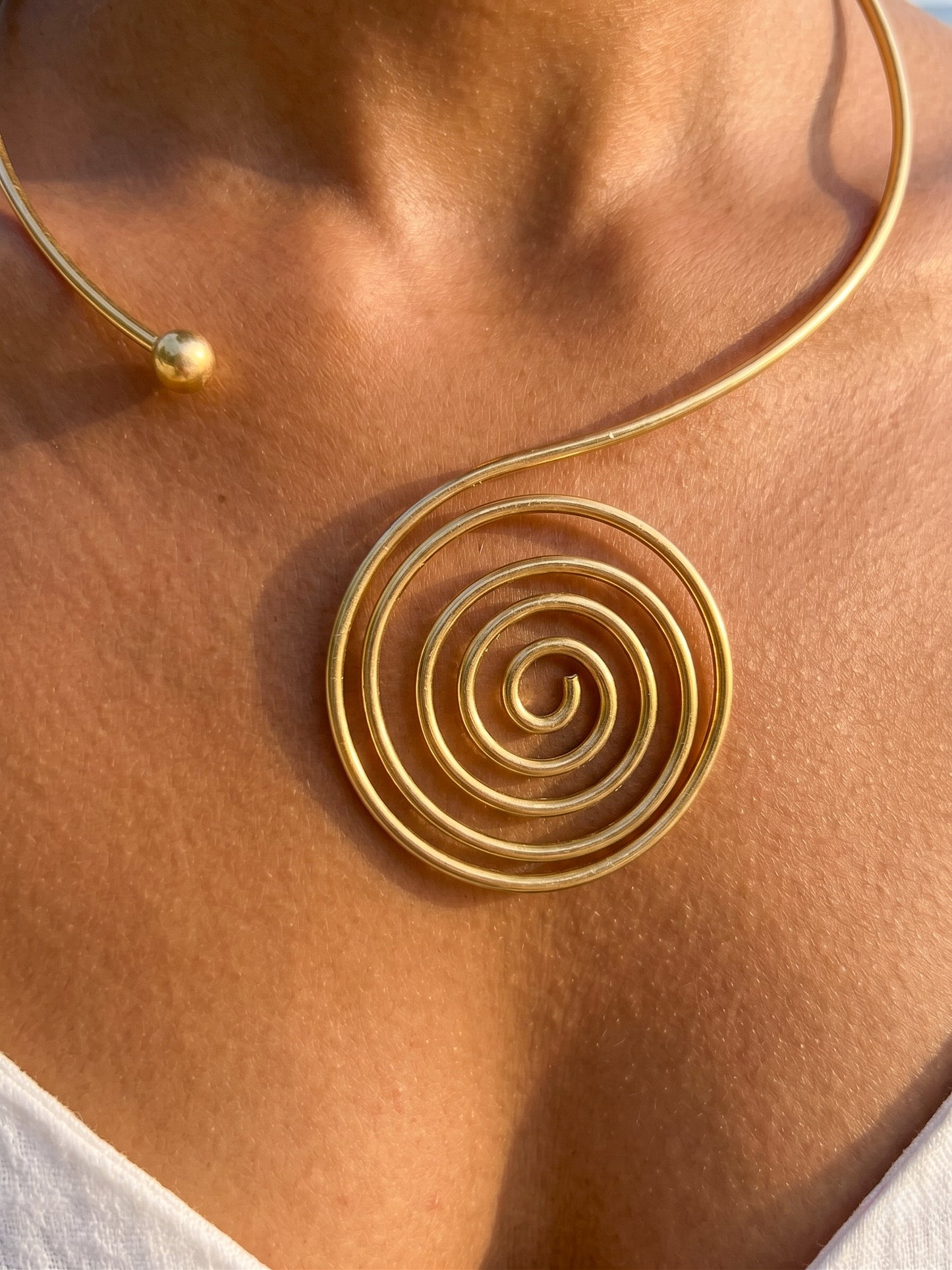 Tribal Spiral Handmade Brass Hasli Necklace