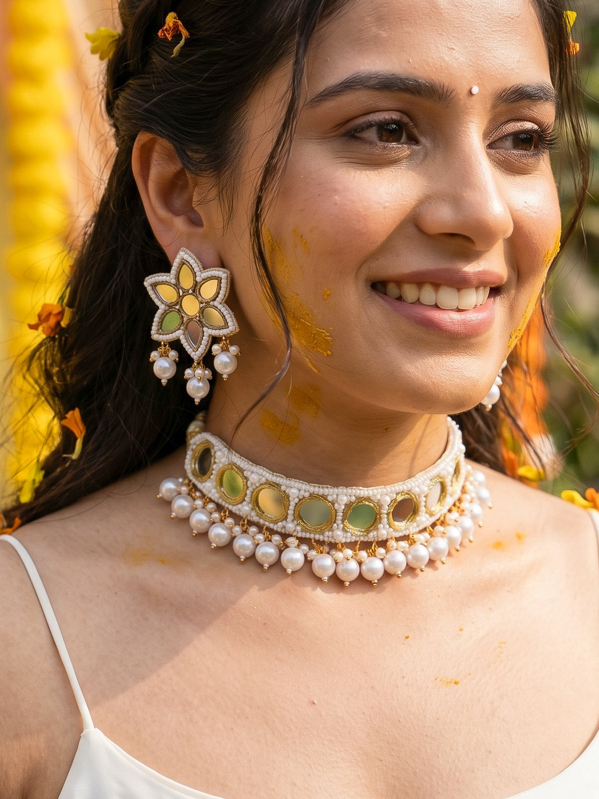 Noor Mirror Handmade Beaded Necklace & Earrings Set