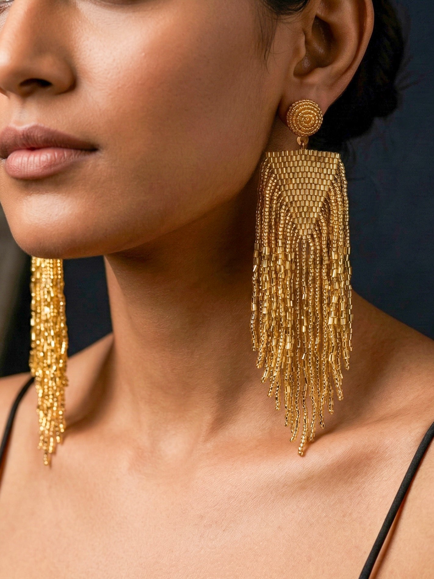 Luxe Gold Handmade Beaded Tassel Earrings