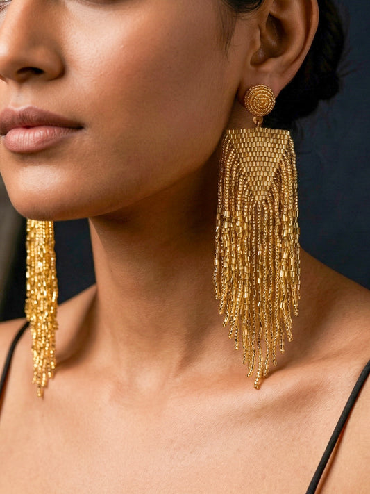 Luxe Gold Handmade Beaded Tassel Earrings
