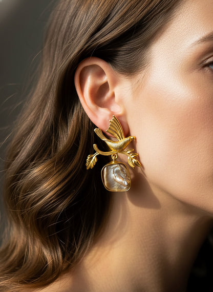Golden Bird Handmade Brass Earrings